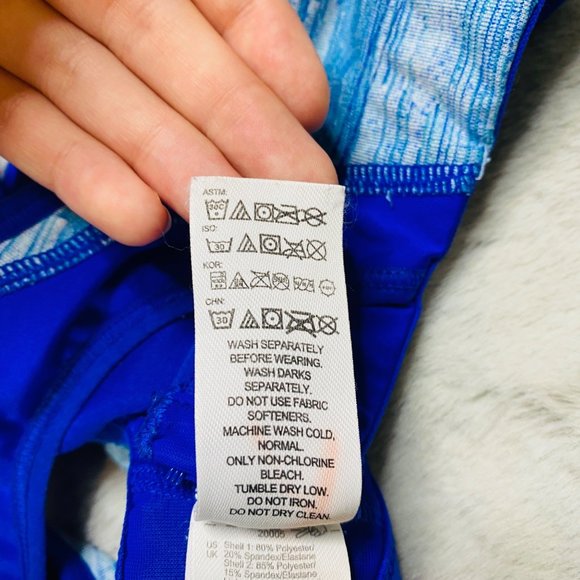 Brooks Rebound Racer Sports Bra Blue Space Dye Aztec Pattern Workout Gym 32B - Picture 8 of 10